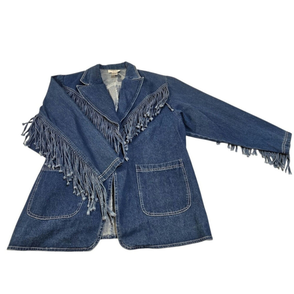 Vintage Cervelle Cowgirl Fringe Denim Western Rodeo Blazer Jacket  Large